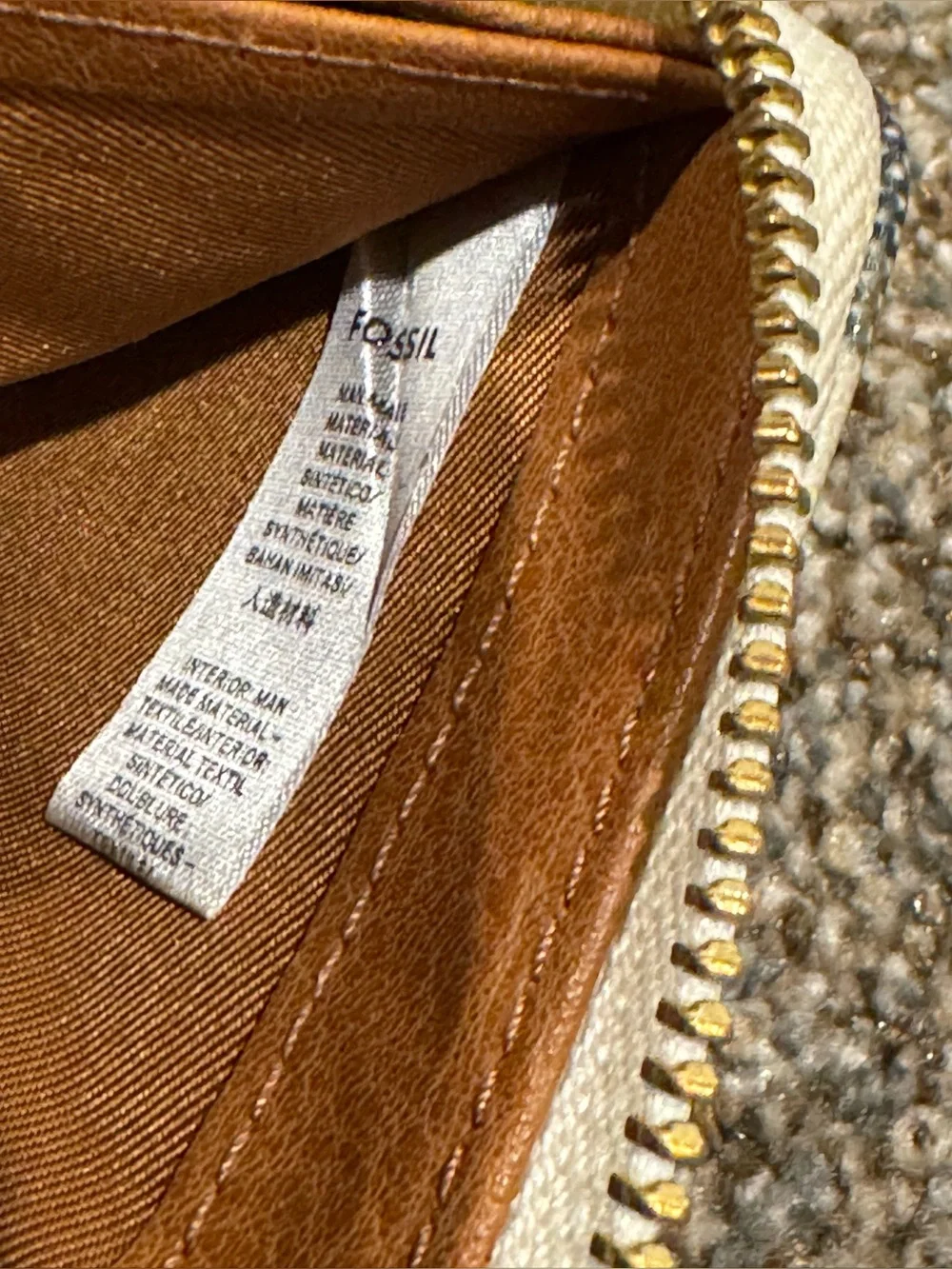 Fossil Striped Canvas Wallet in Pink, Blue, Brown & Cream Fully Zip Around